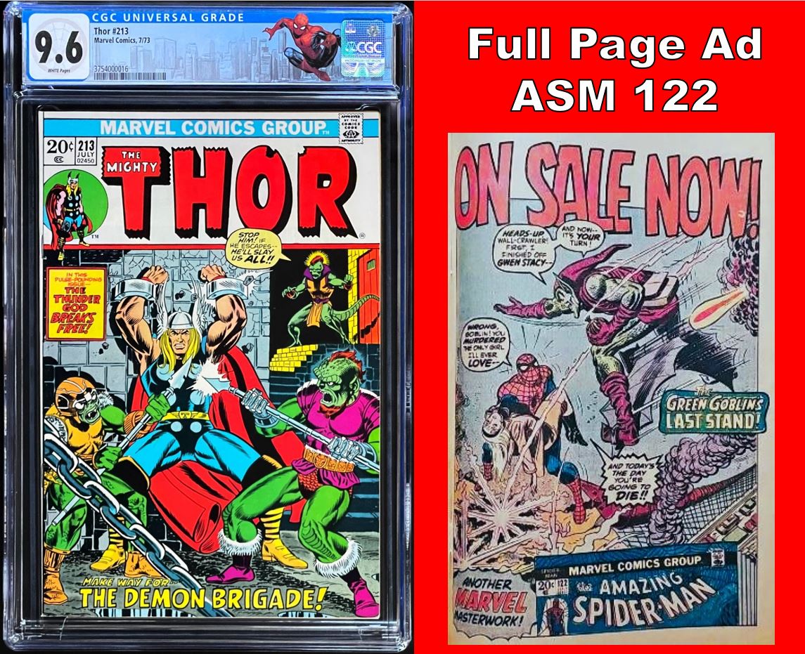 Thor #213 CGC 9.6 White Pages 1973 Marvel Amazing Spider-Man 122 Full Page Ad