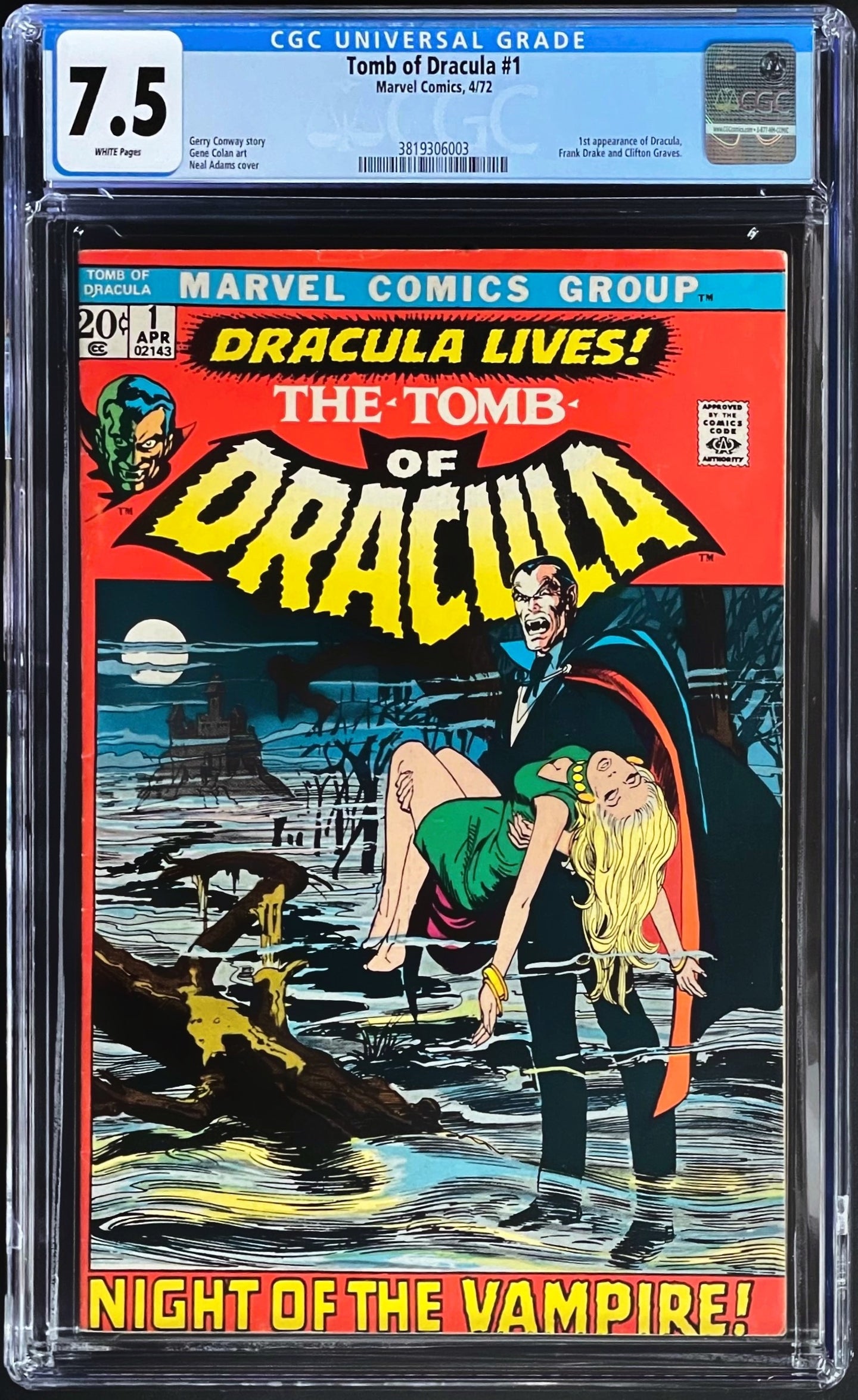 Tomb of Dracula #1 CGC 7.5 White Pages 1972 Marvel Comics 1st Appearance