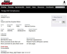 Load image into Gallery viewer, VISION AND THE SCARLET WITCH #1 CGC 9.8 SS WHITE PAGES 🔥 SIGNED PAUL BETTANY