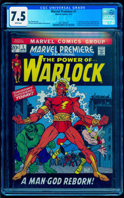 MARVEL PREMIERE #1 CGC 7.5 WHITE PAGES 🔥 ORIGIN & 1st ADAM WARLOCK