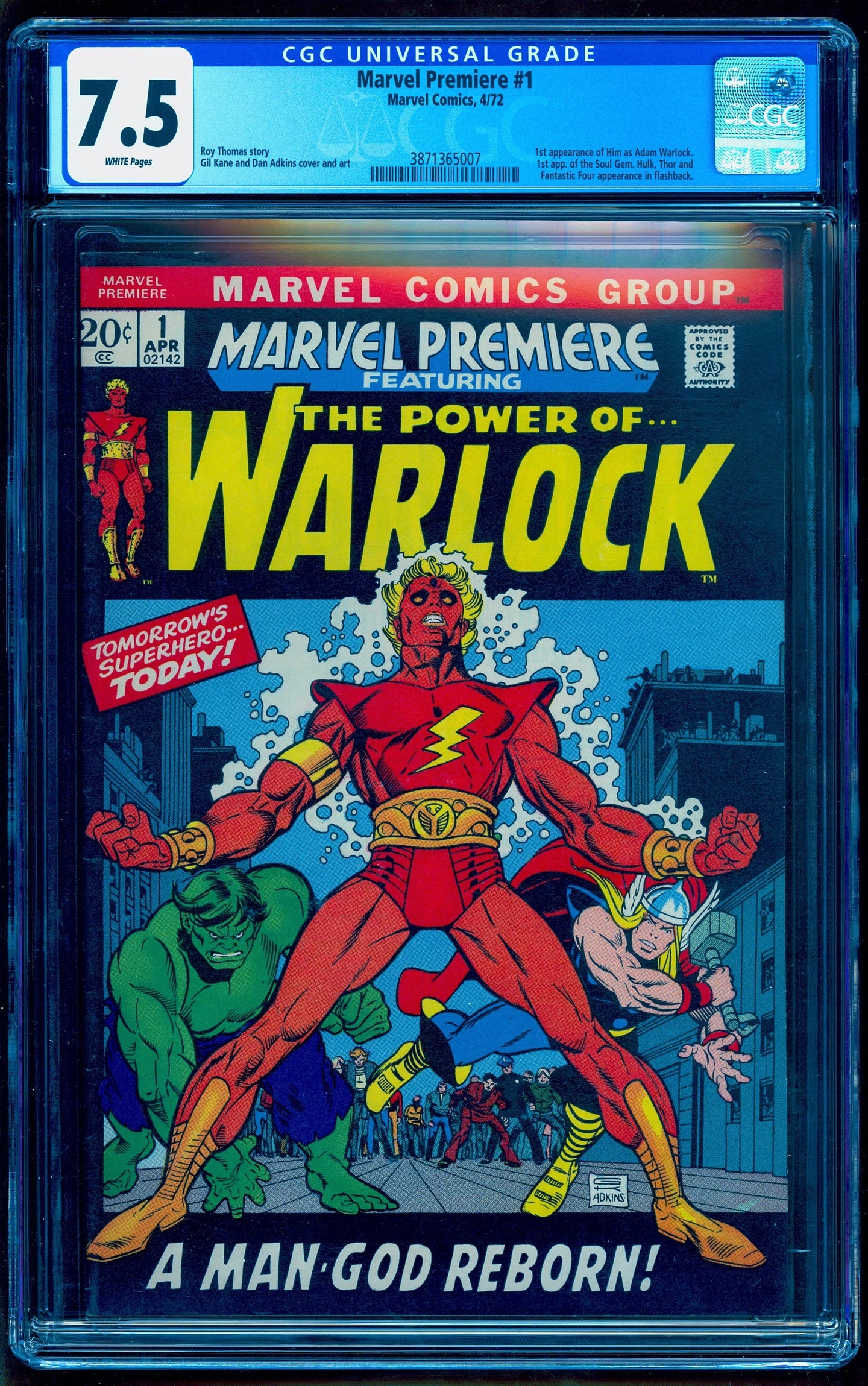 MARVEL PREMIERE #1 CGC 7.5 WHITE PAGES 🔥 ORIGIN & 1st ADAM WARLOCK